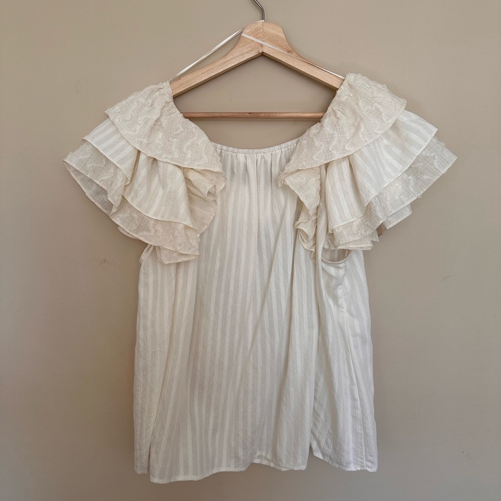 Cream Ruffled Bib Collar Blouse